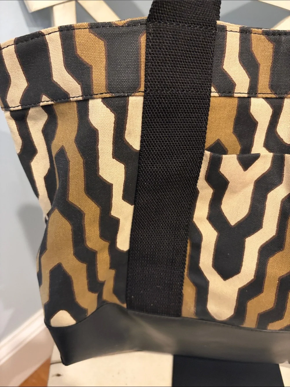 Tory Burch Ella Tote Canvas Bag in Black, Brown & Cream